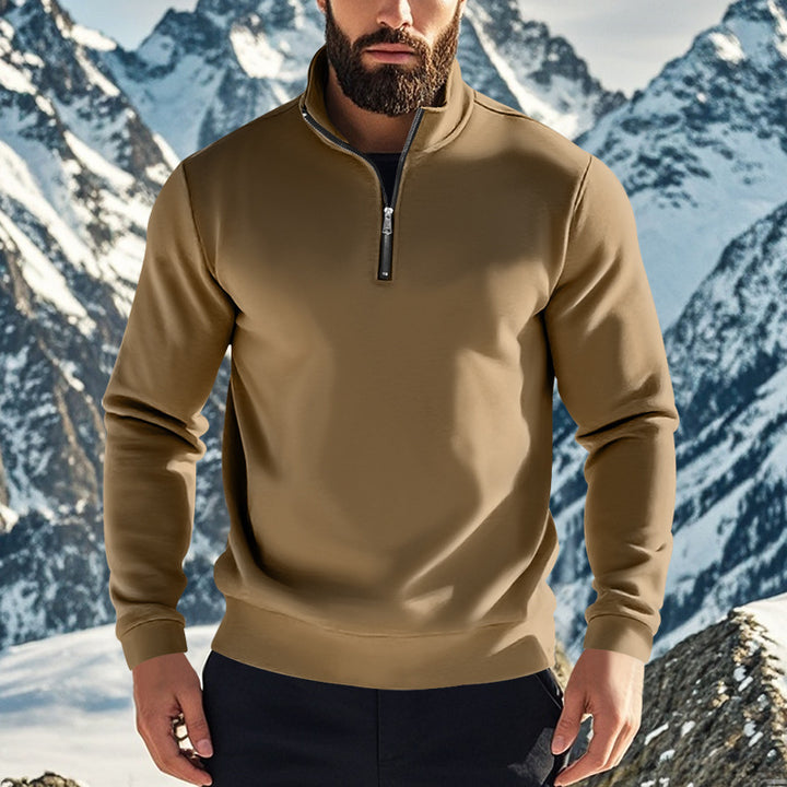 Men's comfortable half-zip sweatshirt with stand-up collar, lightly brushed inner side, and ribbed hem Mune Fashion