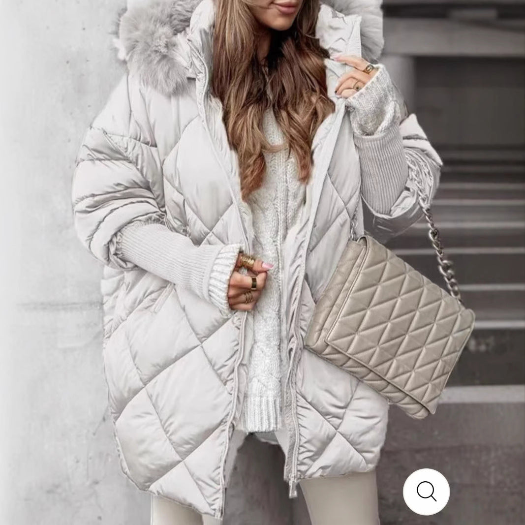 Women Quilted Winter Parka with Removable Hood Mune