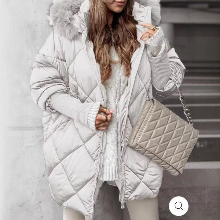 Women Quilted Winter Parka with Removable Hood Mune