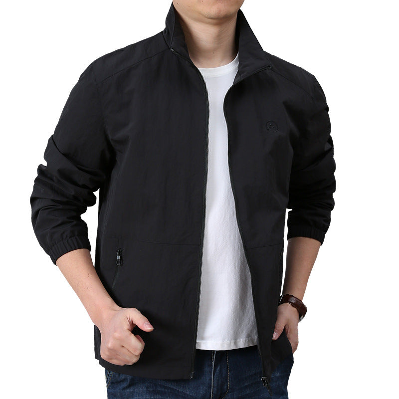 Men's Lightweight Wind Jacket with Stand Collar, Elastic Cuffs and Concealed Zipper Mune Fashion