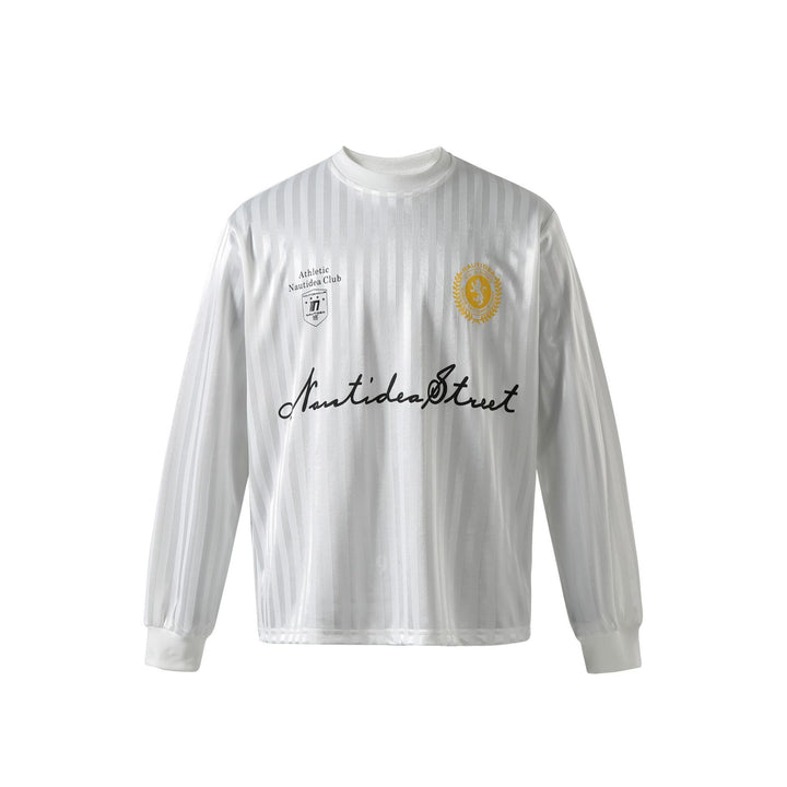 Unisex Long Sleeve Sports Jersey in Retro Football Style with Stand-up Collar and Striped Jacquard Structure Mune Fashion