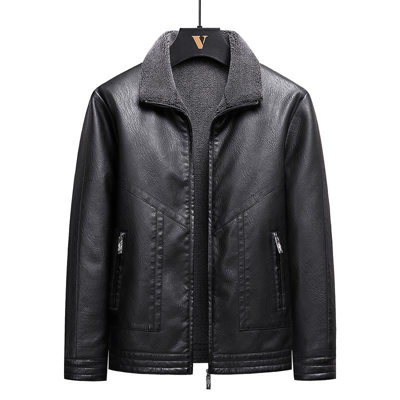 Men's Elegant Faux Leather Jacket with High Collar Mune Fashion