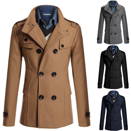 Men's tailored double-breasted short coat with stand-up collar and shoulder flaps Mune Fashion