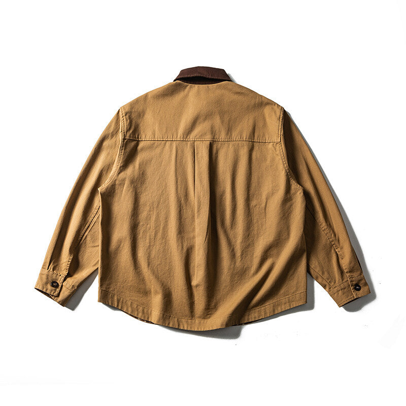 Unisex Oversize Shirt Jacket with Contrast Collar and Checked Lining Mune Fashion