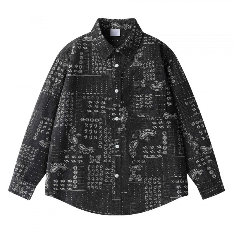 Unisex Boxy Paisley Patchwork Overshirt made of cotton blend with shirt collar and patch breast pocket Mune Fashion