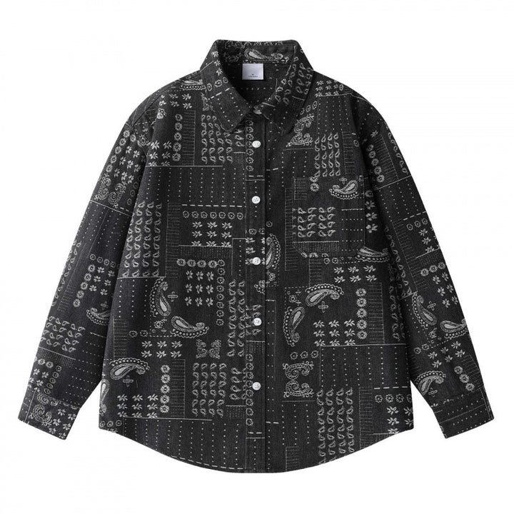 Unisex Boxy Paisley Patchwork Overshirt made of cotton blend with shirt collar and patch breast pocket Mune Fashion