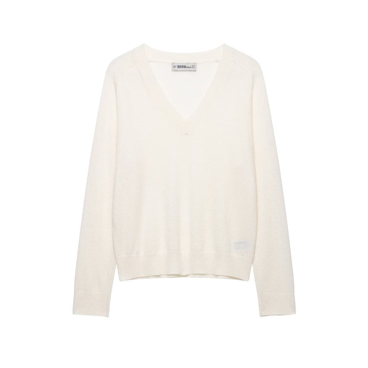 Women Light V-Neck Fine Knit Sweater with Ribbed Hem Mune Fashion