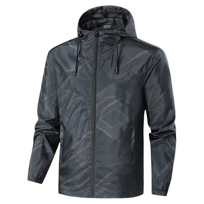 Men's Lightweight Hooded Windbreaker Jacket with Graphic Allover Print and Packing Function Mune Fashion
