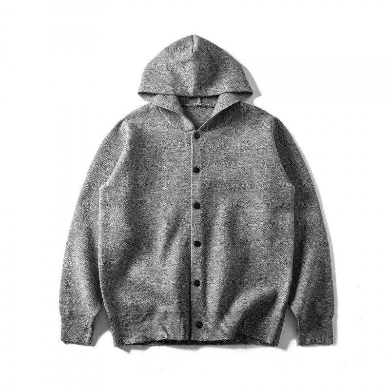 Unisex Hooded Knitted Cardigan with Continuous Button Placket and Ribbed Cuffs Mune Fashion