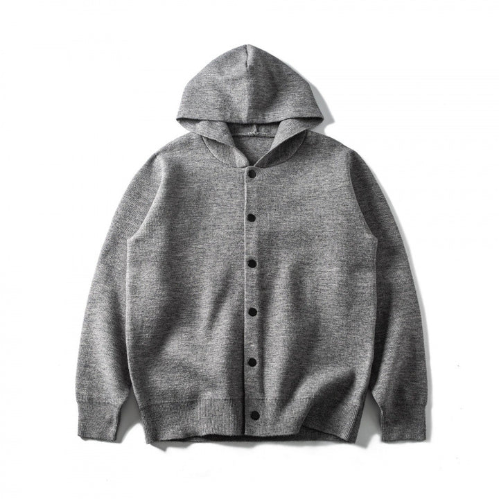 Unisex Hooded Knitted Cardigan with Continuous Button Placket and Ribbed Cuffs Mune Fashion