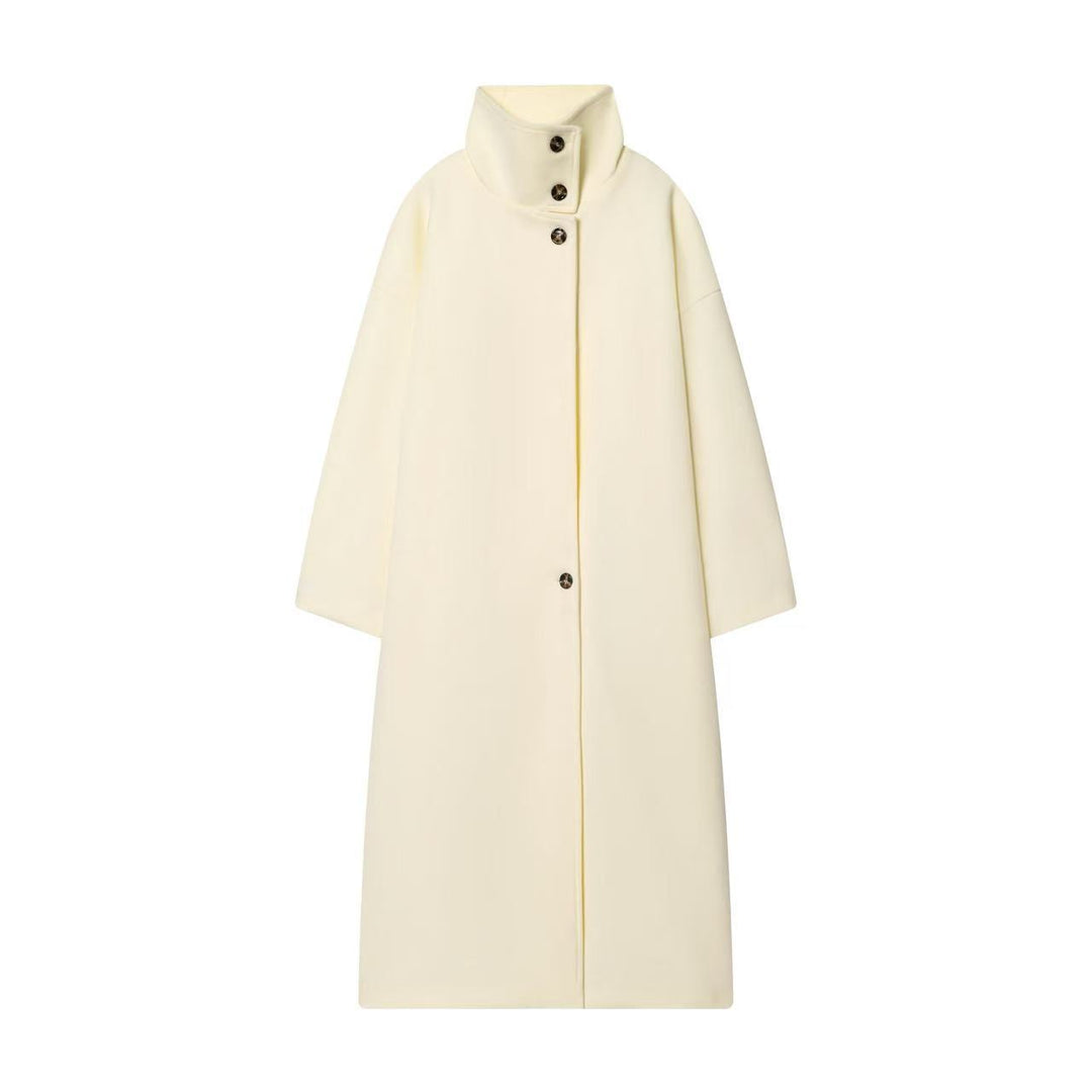 Women Longline Coat with Funnel Collar and Minimalist Front Button Placket Mune Fashion