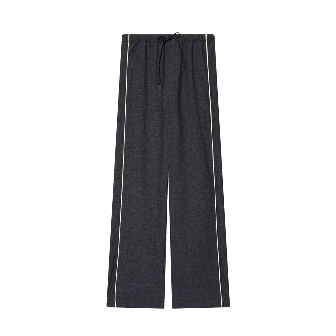 Women Wide Cut Lounge Pants with Drawstring and Contrast Piping Mune Fashion