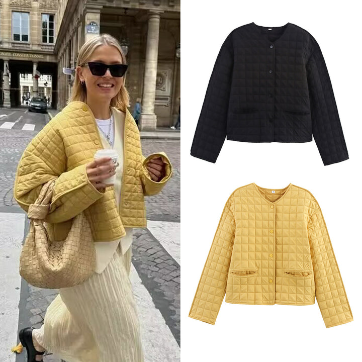 Women’s quilted jacket with round neckline, light padding and piped pockets Mune Fashion