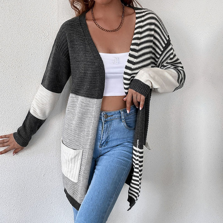 Women's Stylish Knit Cardigan with Geometric Pattern Mune Fashion