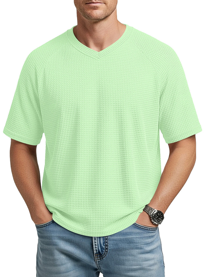 Men's casual V-neck waffle knit T-shirt made of breathable cotton blend Mune Fashion