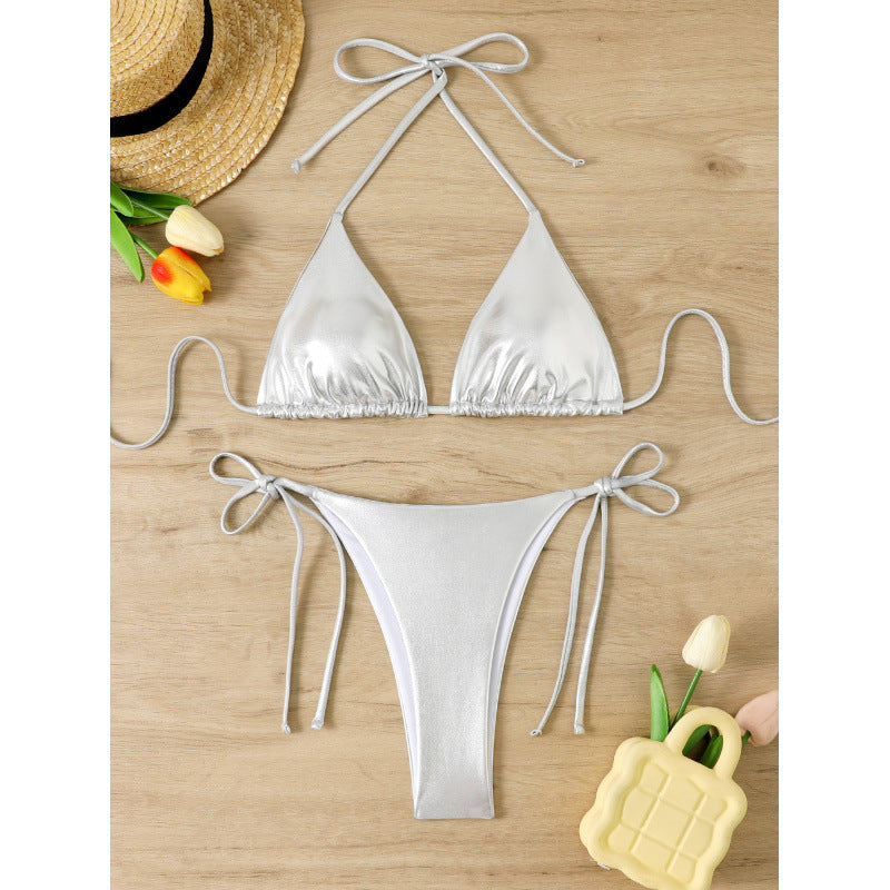 Women Shiny Triangle Bikini with Adjustable Straps Mune Fashion