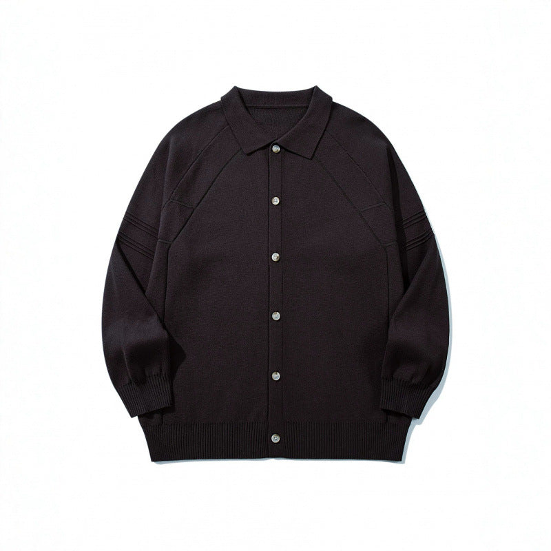 Unisex Boxy Knit Cardigan with Shirt Collar, Raglan Sleeves and Ribbed Hems Mune Fashion