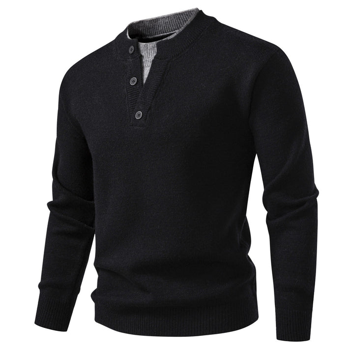 Men's fine-knit Henley pullover with short button placket and ribbed stand-up collar Mune Fashion
