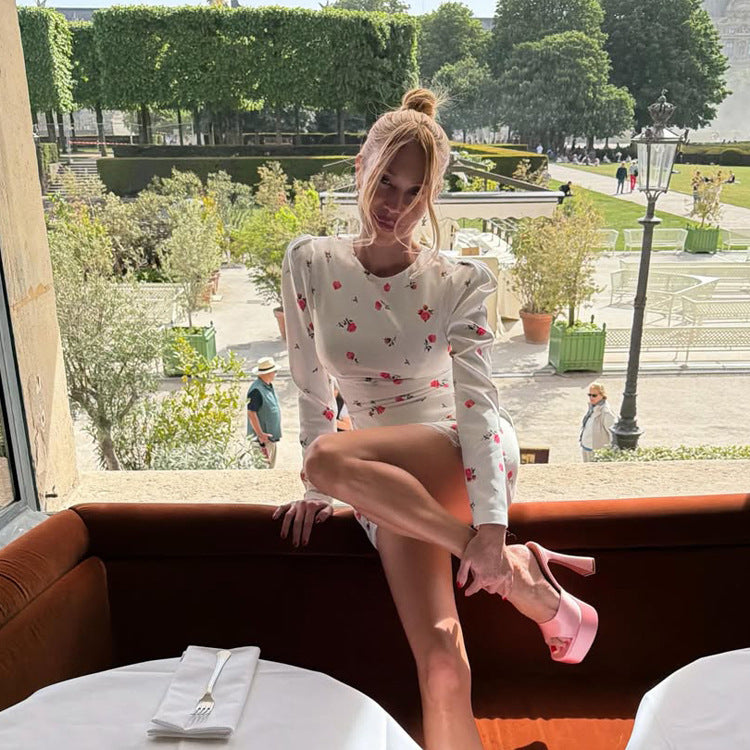 Women's Tailored Floral Mini Dress with Balloon Sleeves and Lace Trim Mune Fashion