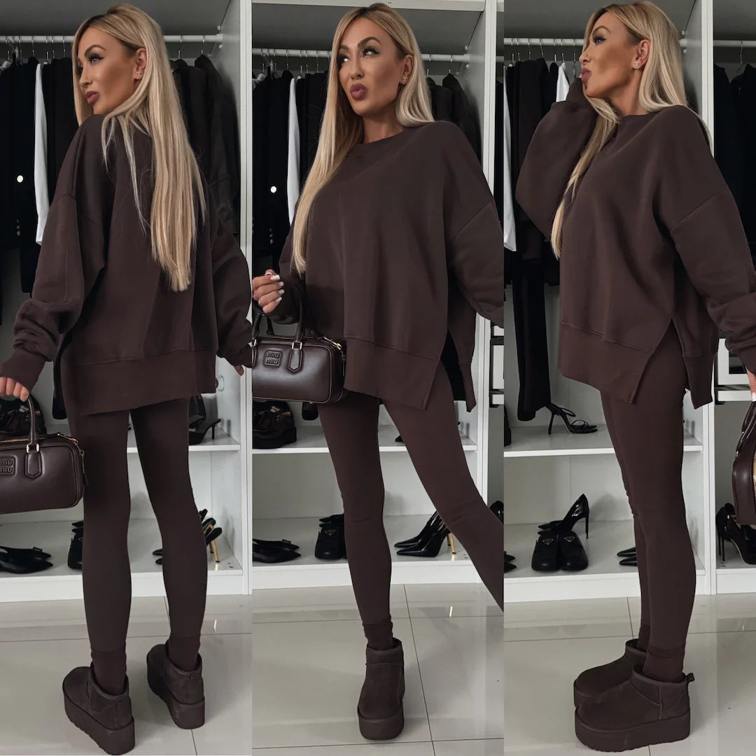 Women nan Oversize Sweatshirt with tailored rib leggings set Mune Fashion