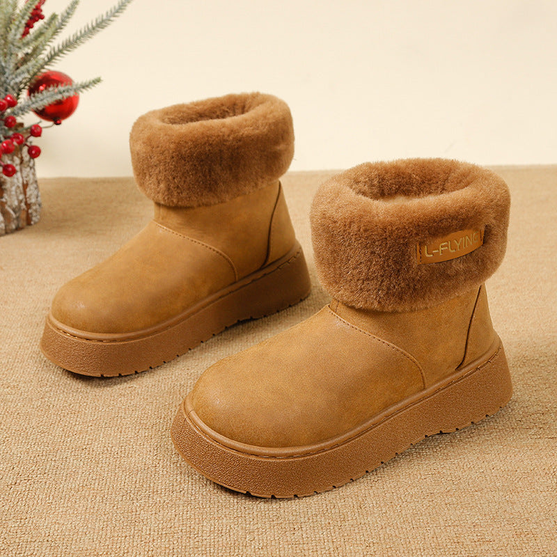 Women's Cozy Platform Ankle Boots with Faux Fur Collar and Non-Slip Rubber Sole Mune Fashion