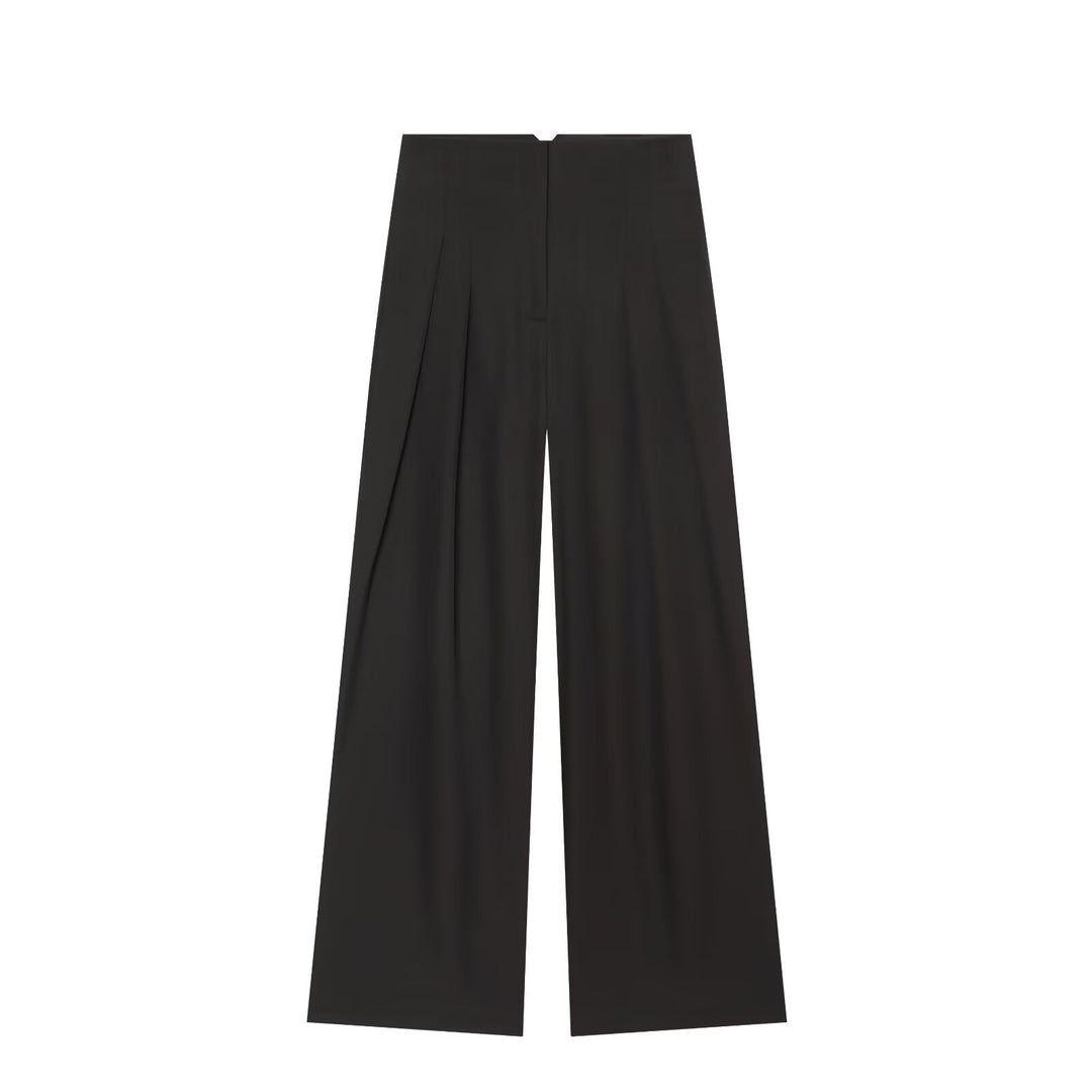 Women's Wide Palazzo Pants with High Waist and Draped Front Panel Mune Fashion