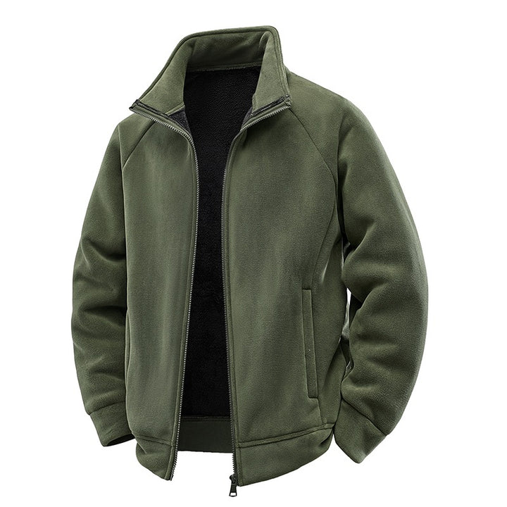 Men's double fleece transitional jacket with teddy interior lining, stand-up collar & concealed pockets Mune Fashion