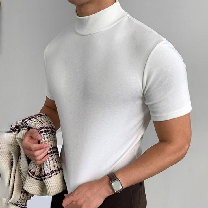 Men's fitted short-sleeve stand collar top made of cotton-elastane Mune Fashion
