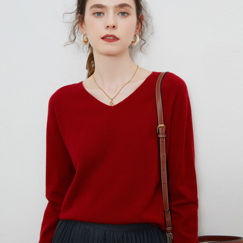 Women's Cozy V-Neck Fine Knit Sweater made of Mohair Mix with Fluffy Surface Mune Fashion