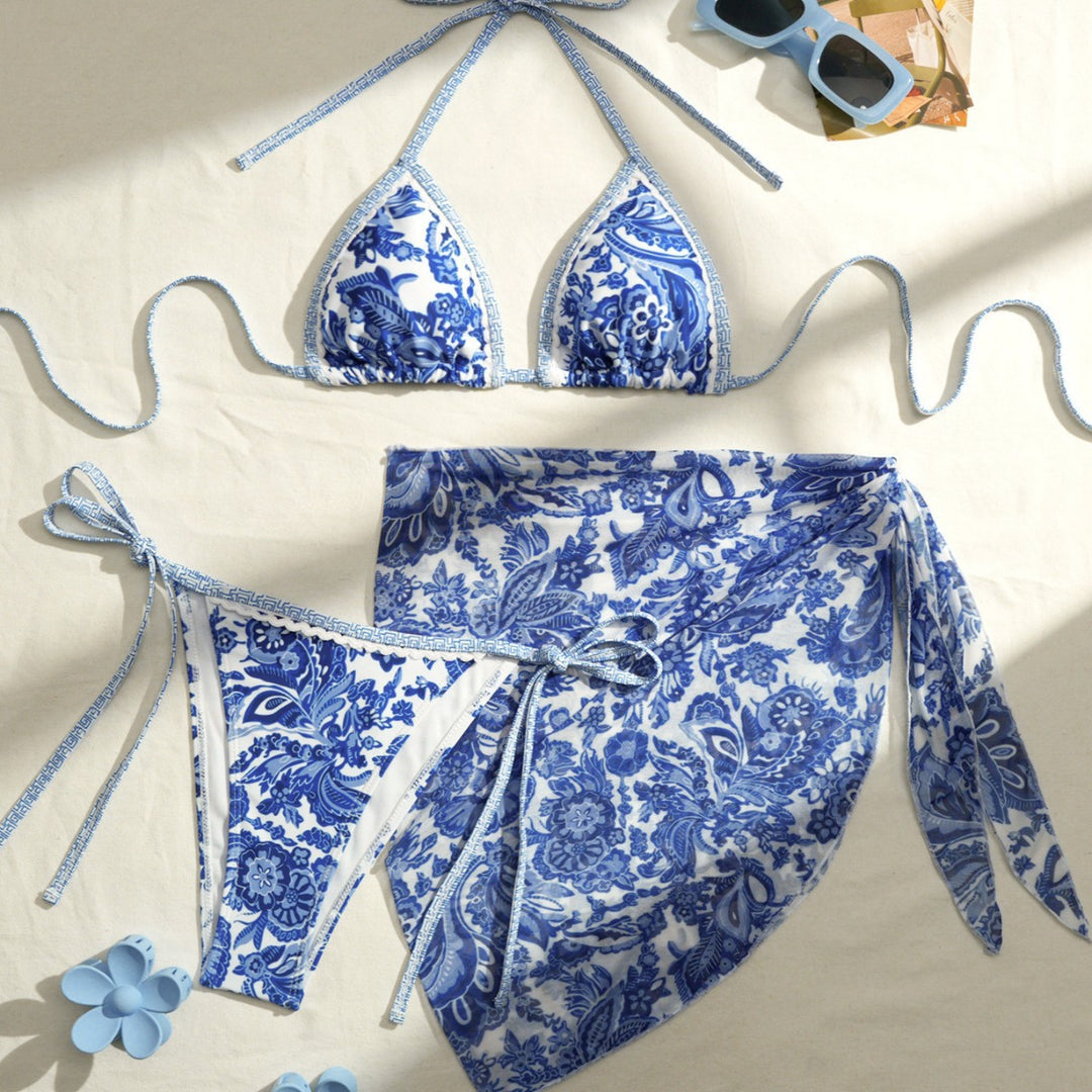 Women Triangle Bikini with Floral Design Mune Fashion