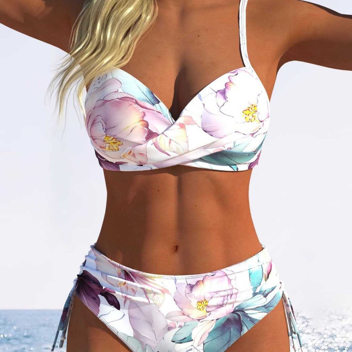 Women's Bikini Set with Geometric Design and Adjustable Waist Mune Fashion