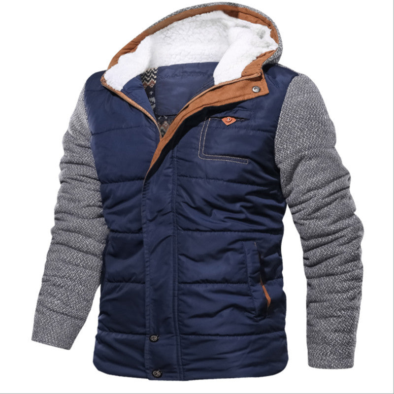 Men's hybrid winter jacket with quilted thermal insulation, knit sleeves, and Sherpa hood lining Mune Fashion