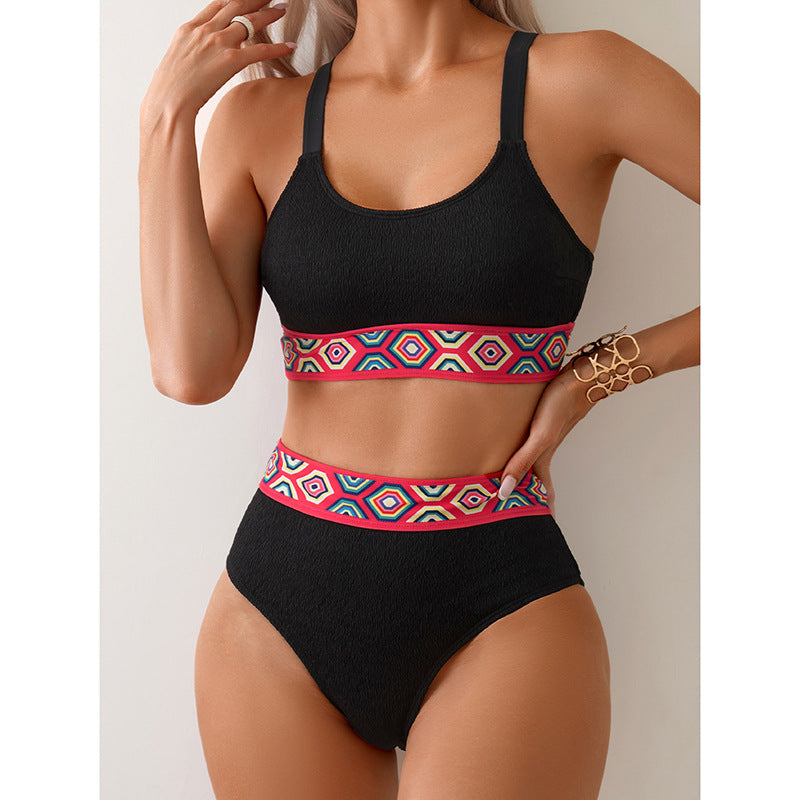 Ladies sporty high-waisted bikini with colorful elastic band Mune Fashion