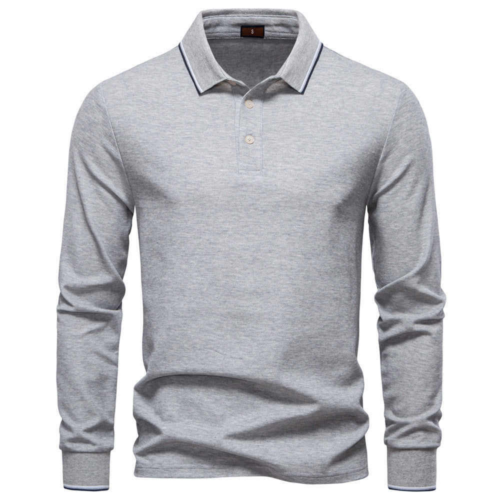 Men's tailored long-sleeve polo made of fine cotton pique with concealed button placket and ribbed cuffs Mune Fashion