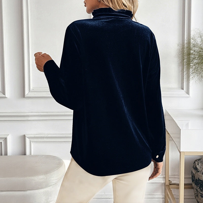 Ladies Elegant Velvet Top with Button Details Mune Fashion