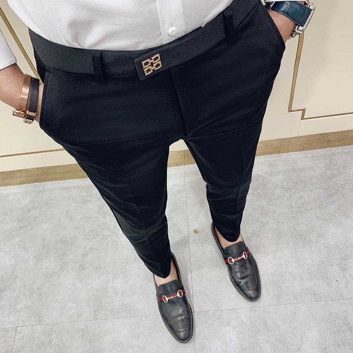 Men's slim suit trousers with crease, slim fit and discreet metal clasp Mune Fashion
