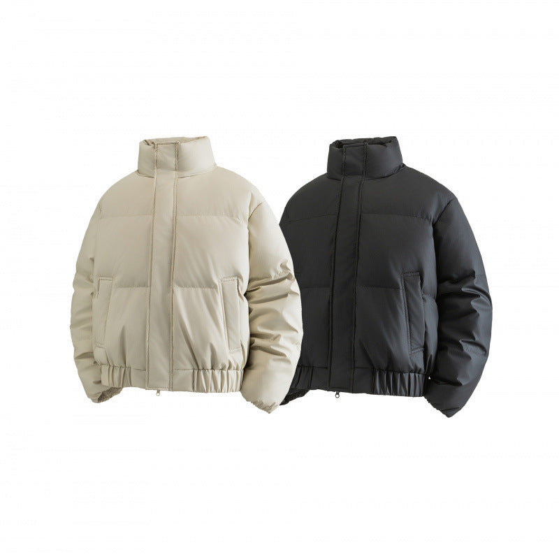 Ladies Cropped Puff Quilted Jacket with High Stand Collar, Elastic Waistband and Concealed Zipper Placket Mune Fashion