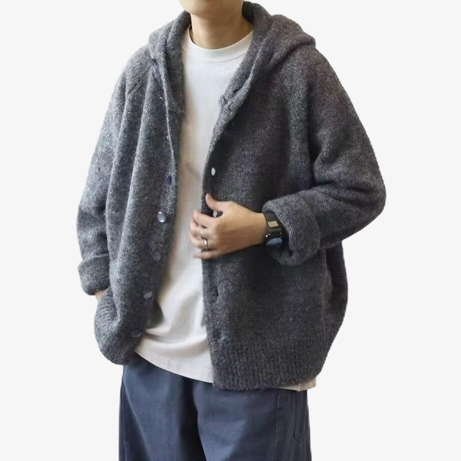 Men's Cozy Cardigan with Hood and Button Closure Mune Fashion