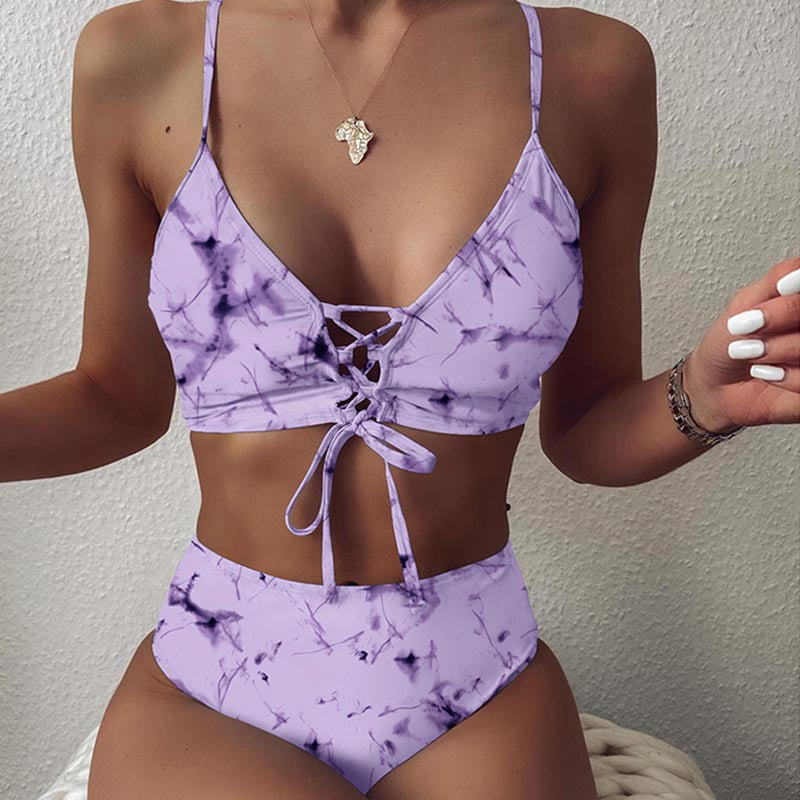 Women's High-Waisted Bikini Set with Adjustable Lace-Up Details Mune Fashion