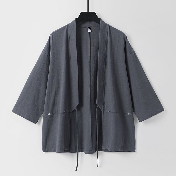 Women's Relaxed Kimono Cardigan made of Cotton Blend with Drawstring and Hip Pockets Mune Fashion