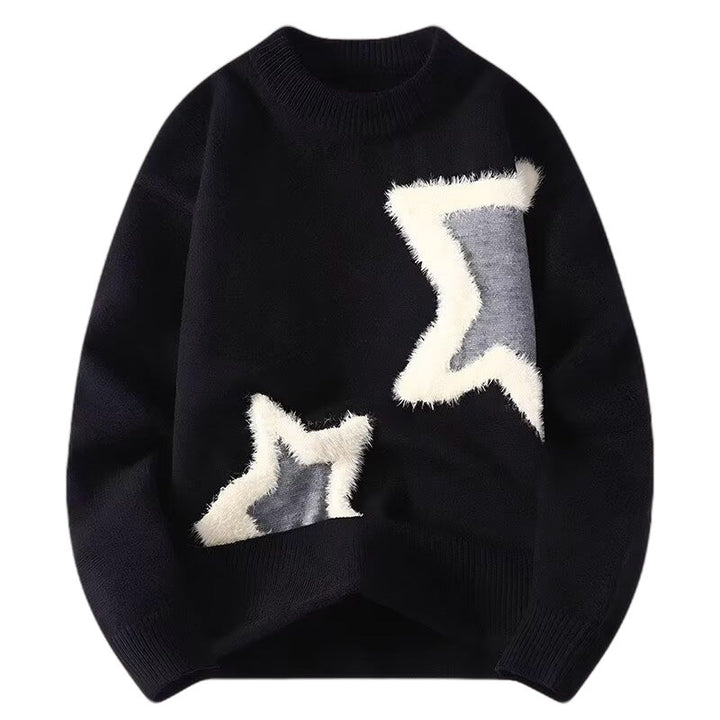 Women's Cozy Round Neck Sweater with Unique Moon Pattern Mune Fashion