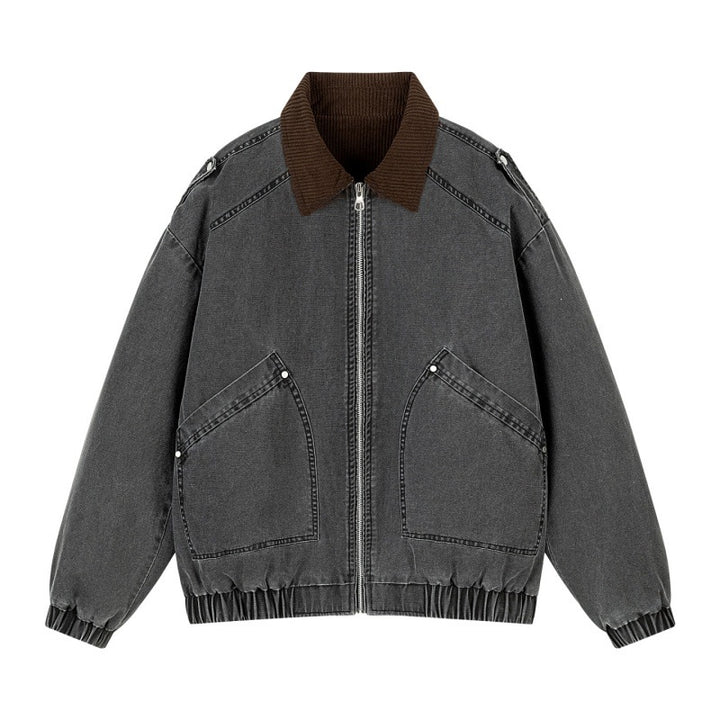 Men's Oversized Canvas Bomber Jacket with Cord Collar, Zipper & Pockets Mune Fashion