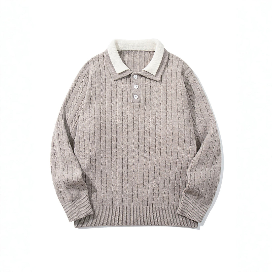 Unisex Polo knit sweater with cable knit and contrast collar Mune Fashion