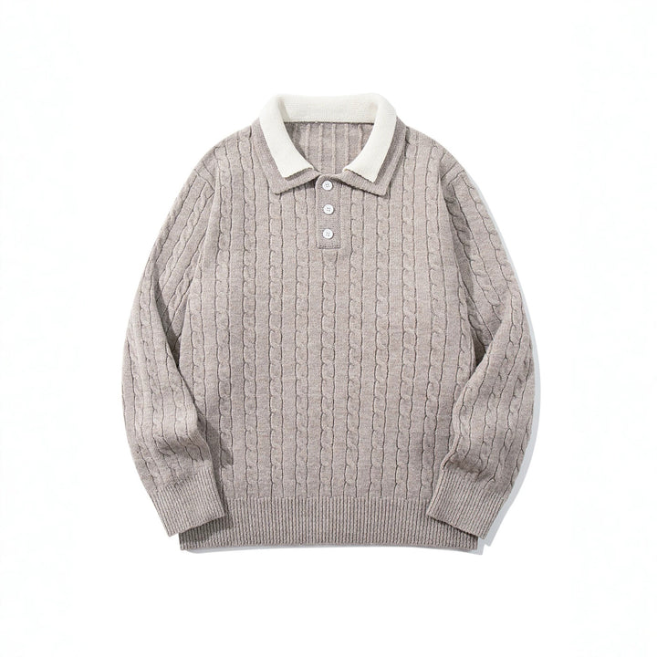 Unisex Polo knit sweater with cable knit and contrast collar Mune Fashion