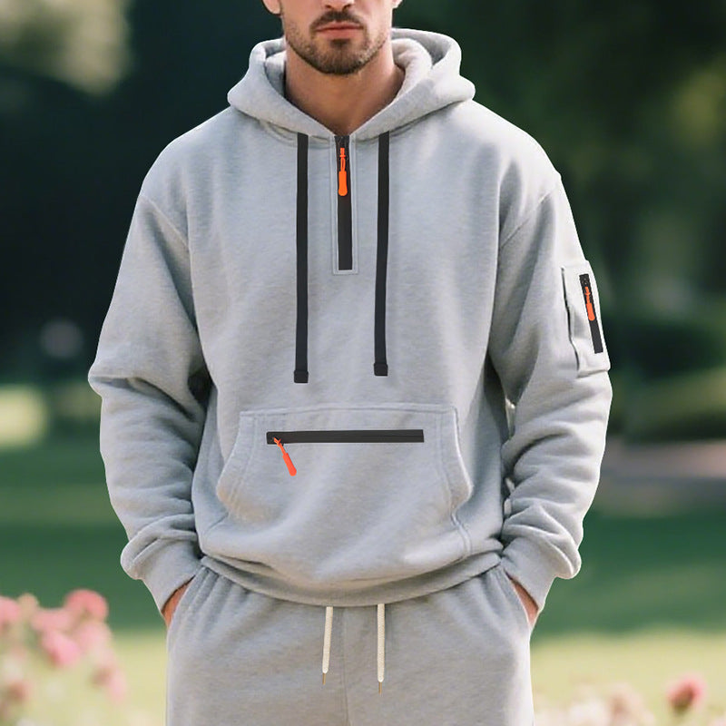Men's half-zip hoodie with sealed zippers, kangaroo zip pocket, and arm pocket Mune Fashion