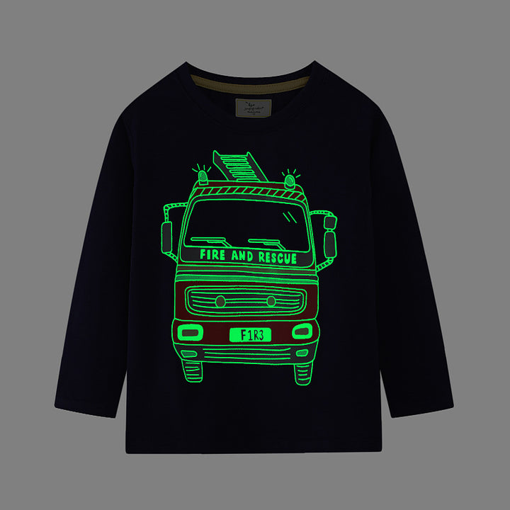 Boys Long Sleeve Shirt with Bright Firefighter Motif Mune Fashion