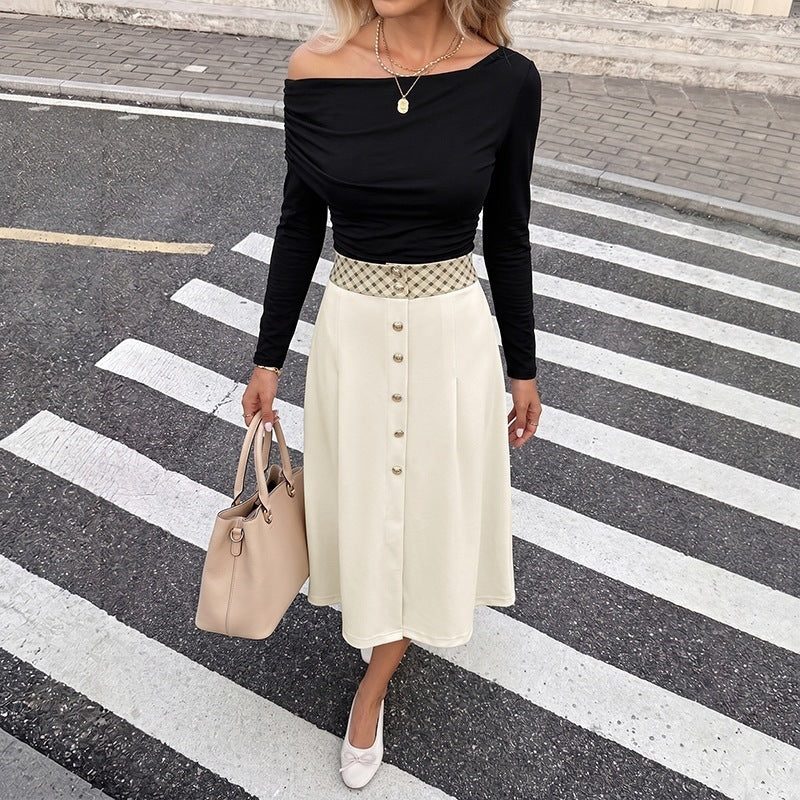 Women Elegant Off-Shoulder Blouse and Midi Skirt Set Mune Fashion