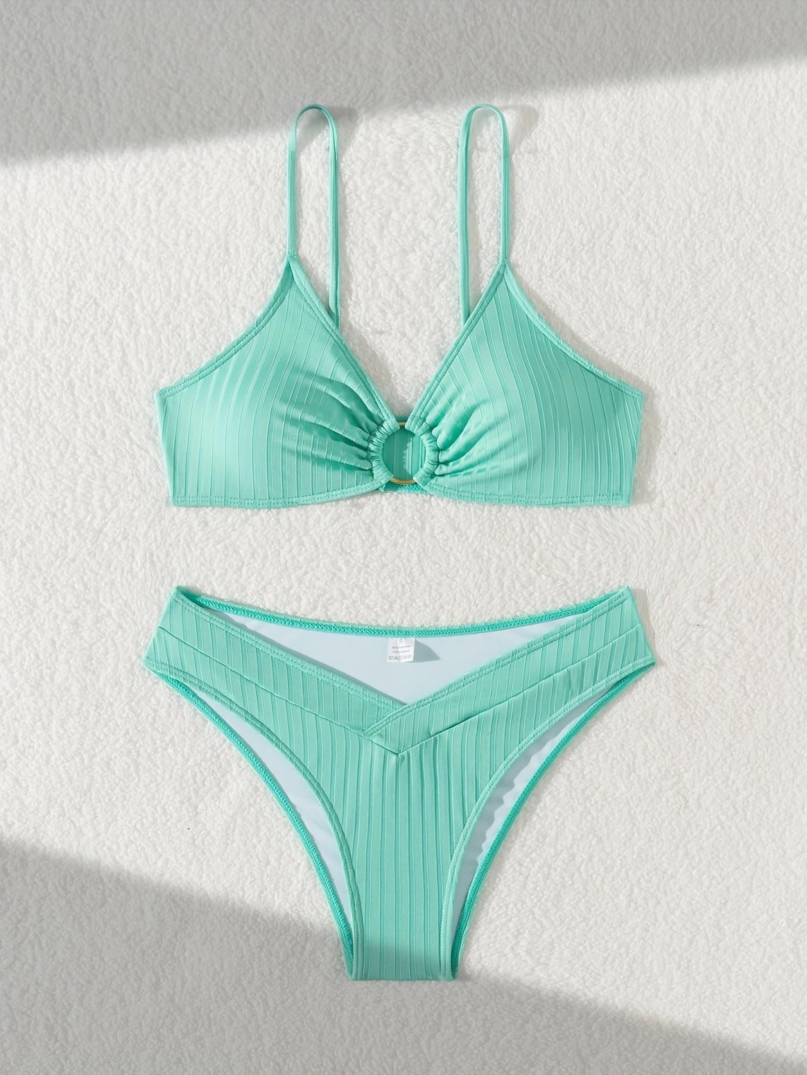 Women Sophisticated Bikini Top with V-Neck and Decorative Ring Mune Fashion