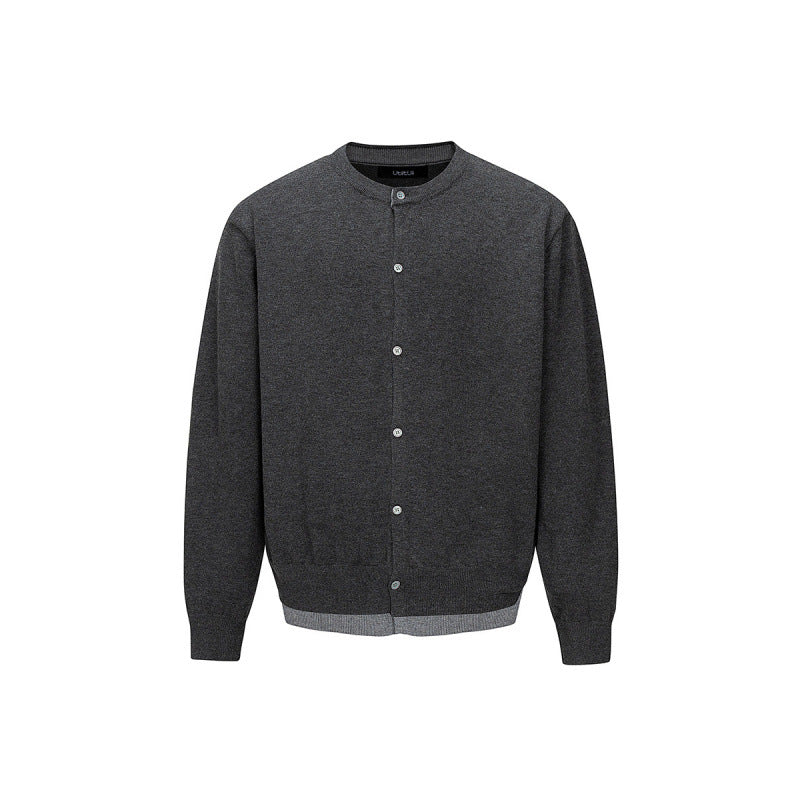 Men's fine knit cardigan with two-layer look, round neck and continuous button placket Mune Fashion