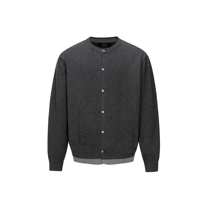 Men's fine knit cardigan with two-layer look, round neck and continuous button placket Mune Fashion